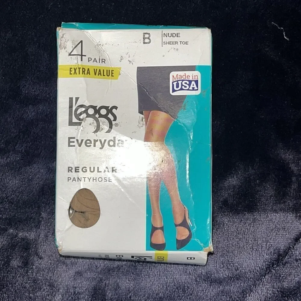 L'eggs Everyday Regular Nude Size B Medium Sheer Toe 4 Pairs Made In USA
